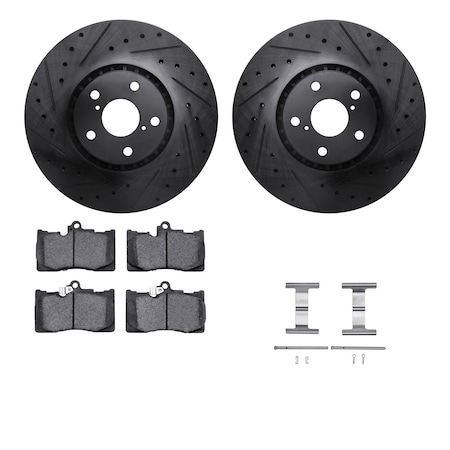 Dynamic Friction Co 8312-75018, Rotors-Drilled, Slotted-BLK w/ 3000 Series Ceramic Brake Pads incl. Hardware, Zinc Coat 8312-75018